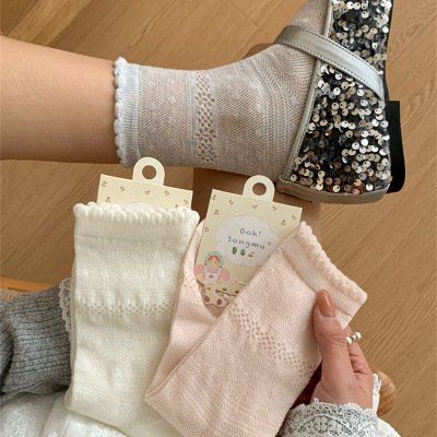 4双包邮 songmu春夏新款女袜薄款袜子夏女波点网眼中筒堆堆袜透气