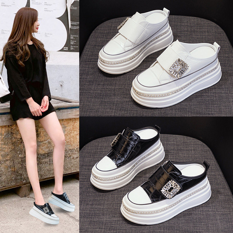 内增高女鞋夏季新款2026年小个子8CM厚底松糕透气休闲包头半拖鞋