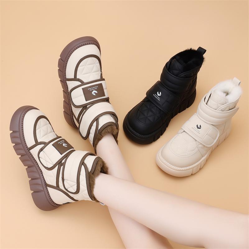 白色雪地靴女冬季2025新款加绒魔术贴保暖百搭棉鞋防滑东北雪地棉