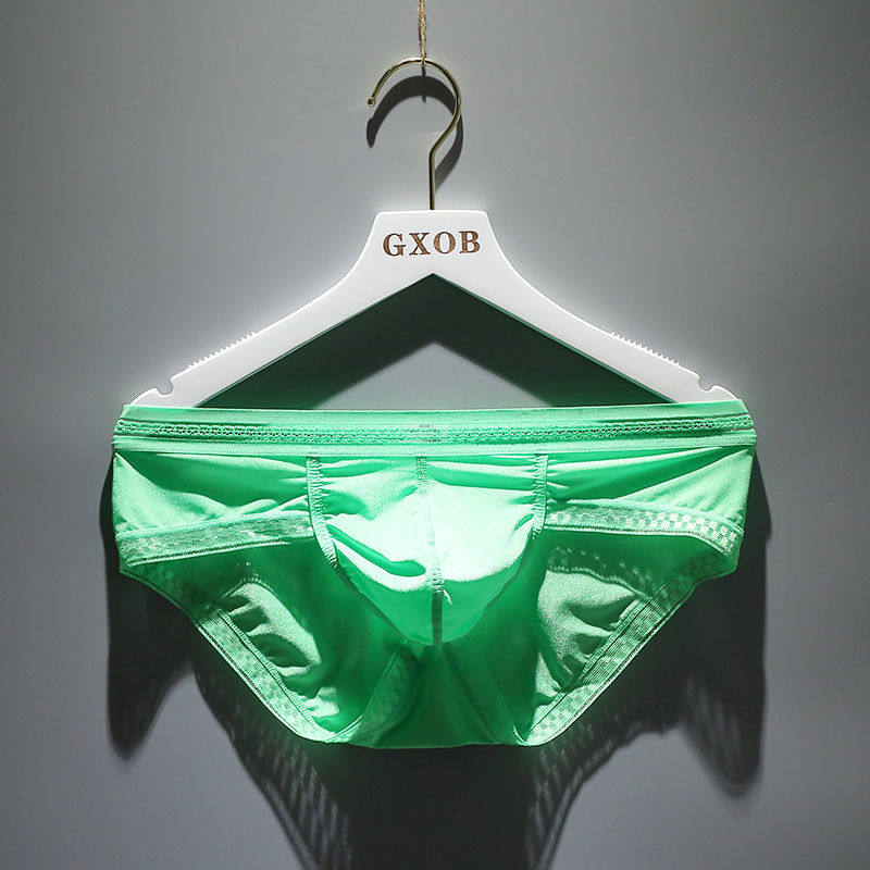 新款网将男士内裤纯色冰丝性感半透明紧身低腰速干三角裤平角短裤