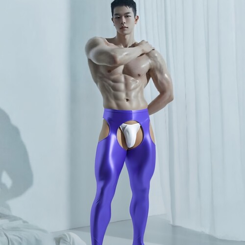 男士性感开裆打底裤诱惑油亮紧身