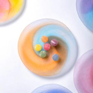 日本进口水野硝子莫奈印象菜盘手工干果水果盘新年点心碟玻璃餐具