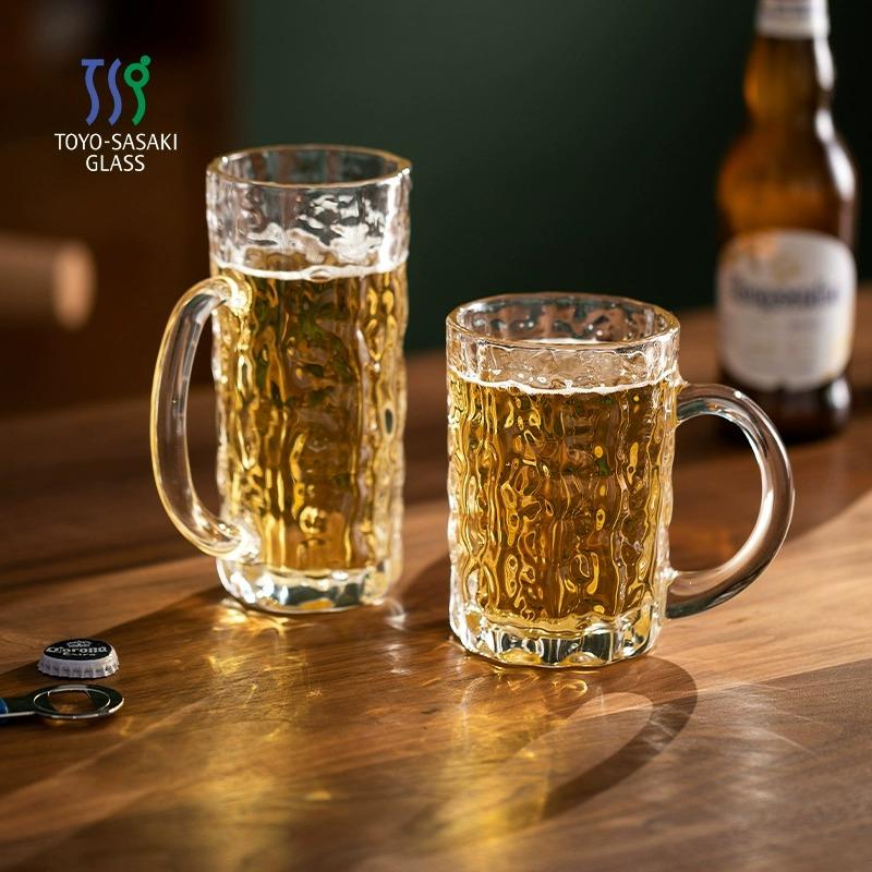日本进口东洋佐佐木啤酒杯大容量水杯茶杯无铅玻璃杯带把手扎啤杯