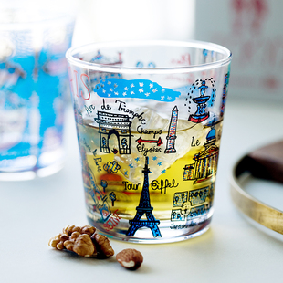 日本井泽IZAWA 欧州城市图案玻璃杯冷饮料杯子卡通啤酒杯创意水杯