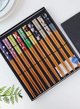 日本原装进口Ishida石田木制筷子抗菌防滑黑色礼盒套装不易发霉