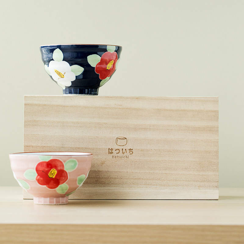 有田烧陶瓷手绘椿花情侣对碗