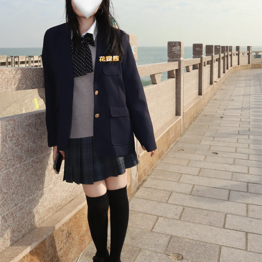 日系JK制服学院风绀三扣西装外套海苔短裙校供感叠穿秋冬时尚套装
