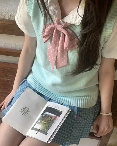 套装松蓝/原创正版日系JK制服格裙套头背心马甲女学院风校供软妹
