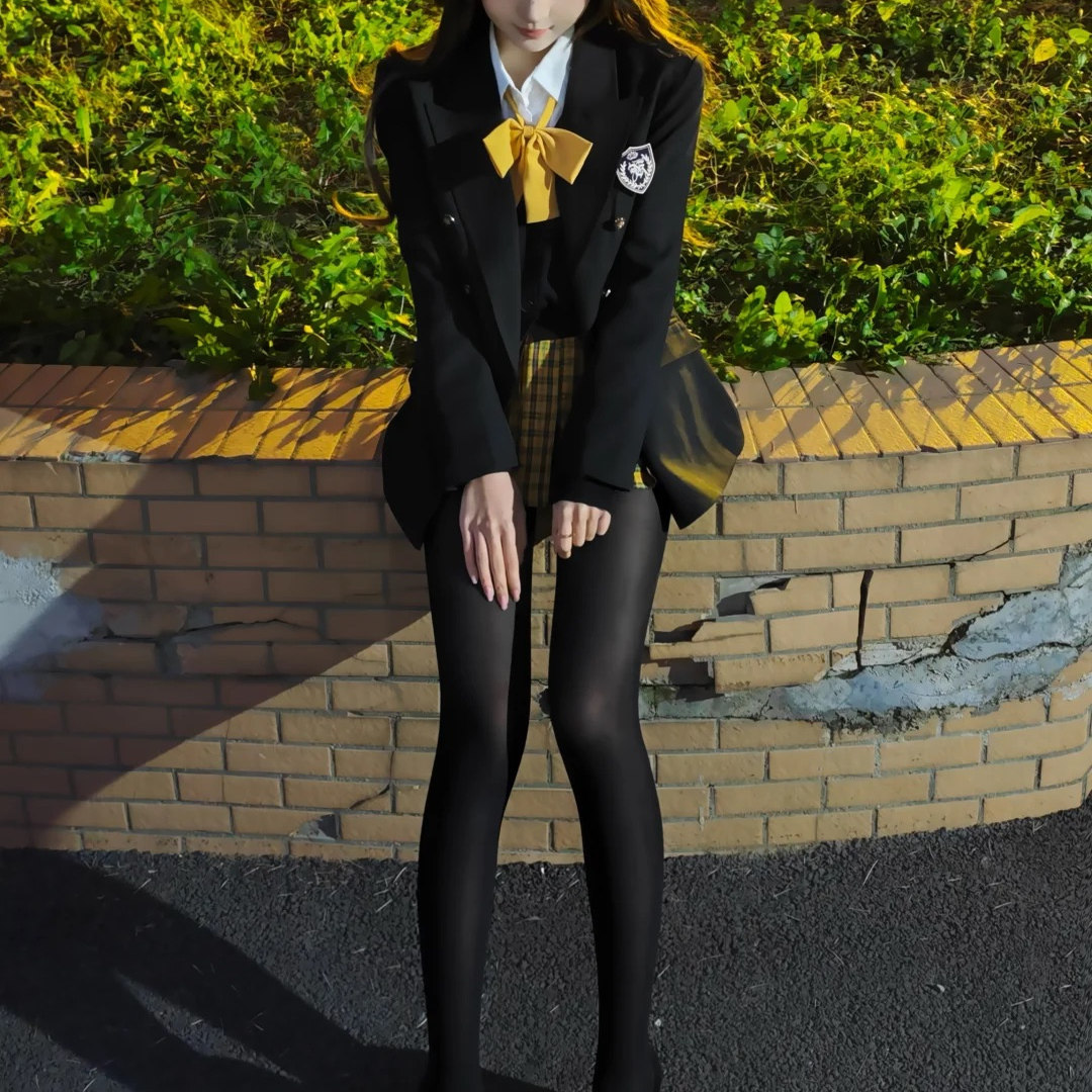 原创jk制服日系学院风校供感叠穿西装针织开衫毛衣向日葵格裙套装