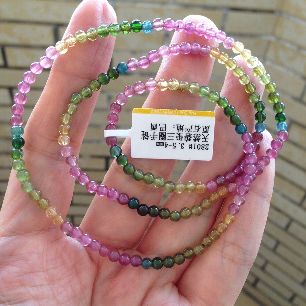 3.5-4mm超小珠天然碧玺三圈手链冰透糖果色一图一物上岸手串