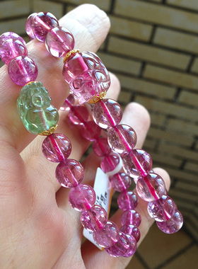 超净透天然全红碧玺手链貔貅