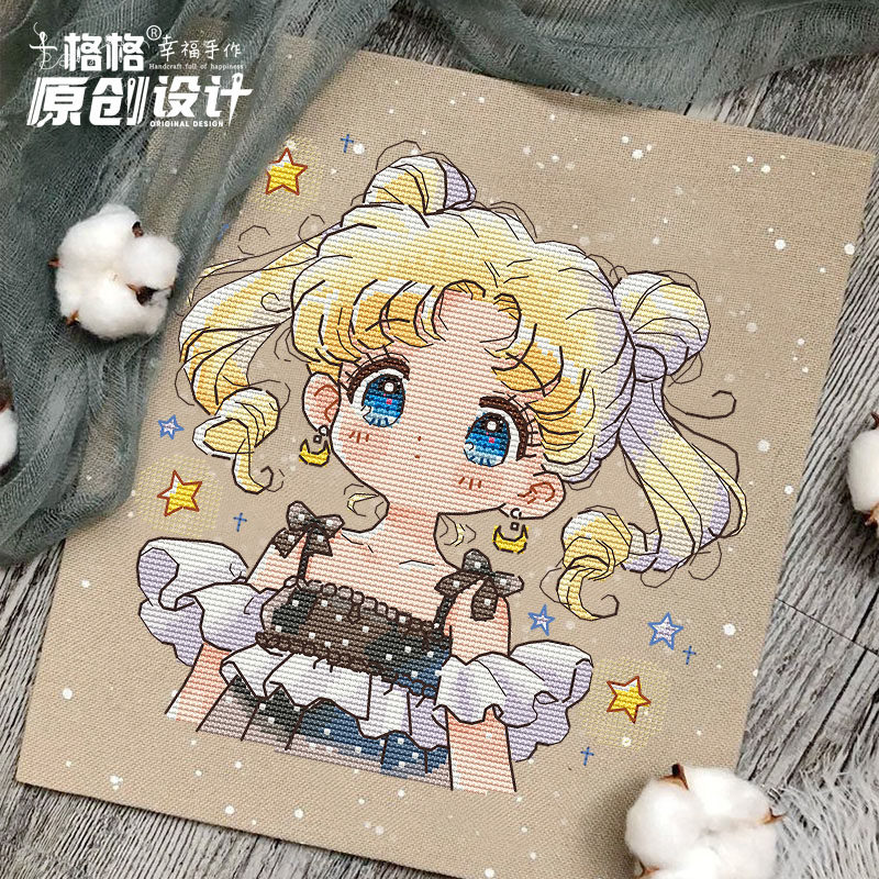 十字绣DMC绣线25-11月 原创设计 美少女战士头像系列 小小月野兔