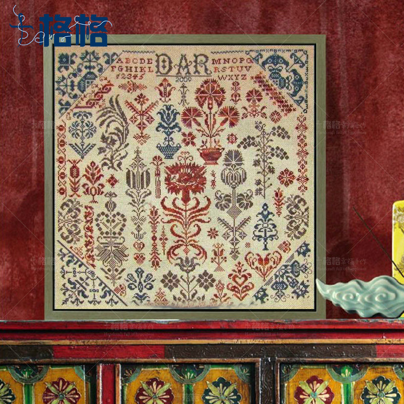 法国DMC十字绣套件 挂画客厅餐厅新品印花 贵格拼图花纹图 米色布