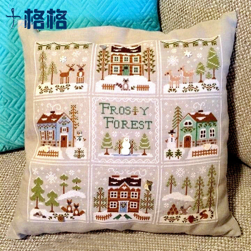 法国DMC十字绣套件 客厅 餐厅 新品 沙发 靠垫 冬季森林 亚麻抱枕