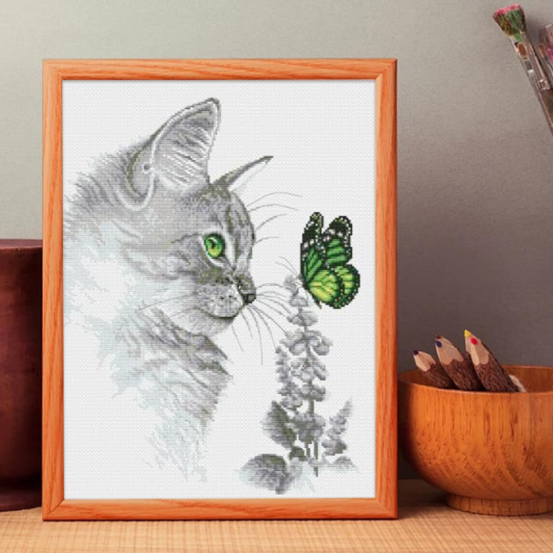 十格格十字绣法国dmc绣线套件2025新款客厅 卧室 餐厅 凝视蝶舞猫