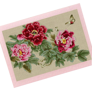 法国DMC十字绣套件 挂画客厅 新品印花 蝶恋牡丹 富贵满堂 手染布