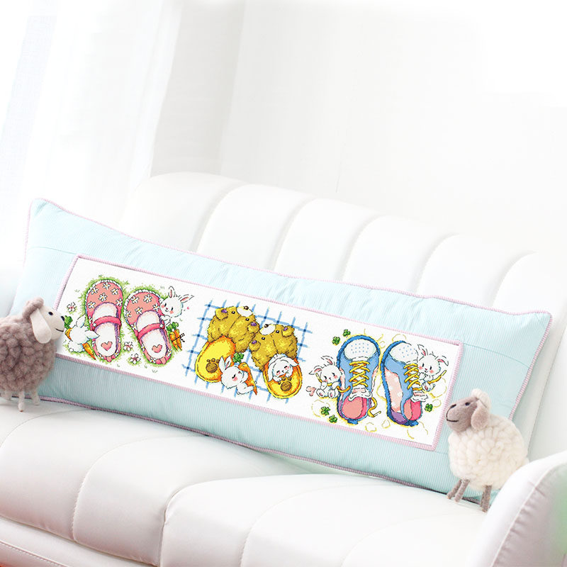 十字绣法国dmc绣线套件2025新款客厅卧室  G191可爱兔鞋 长条抱枕