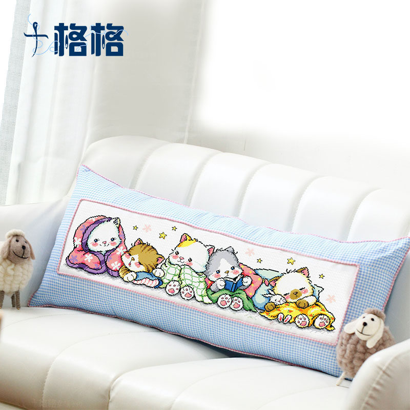 十字绣法国dmc绣线套件2025新款 客厅 卧室  快乐猫咪排排睡 抱枕