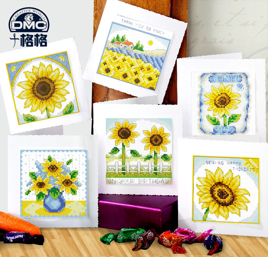 精准印花dmc十字绣套件 可爱花卉 儿童房装饰挂画个性 卡片向日葵图片
