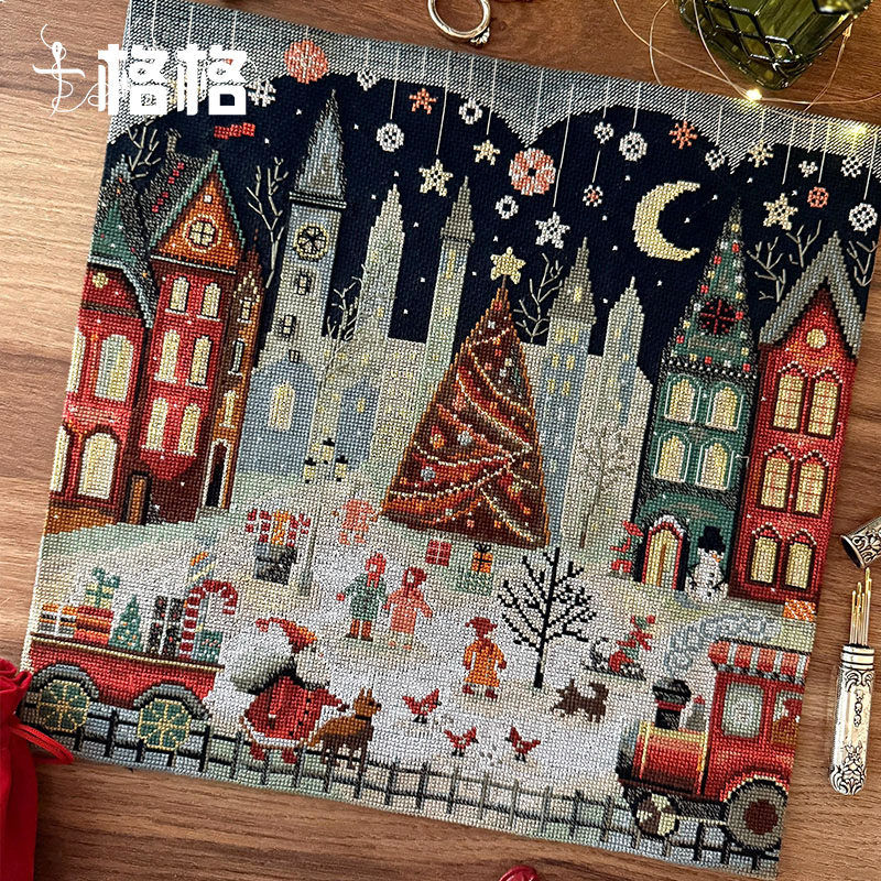 十格格十字绣法国DMC绣线套件2025新款 提供saga 黑布 圣诞大街