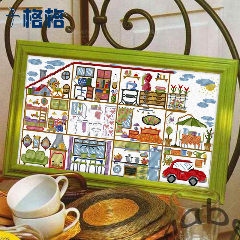 十格格法国DMC十字绣套件 挂画客厅新品印花 杂志款 洋娃娃的房子