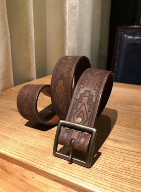 Double 美式复古阿美咔叽腰带纳瓦霍压花腰带