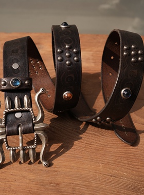 八爪鱼打钉皮带 美式复古阿美咔叽腰带