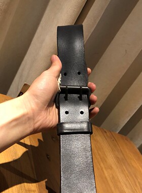 双针皮带黑色超宽45mm 美式复古 硬汉皮带扣 头层牛皮