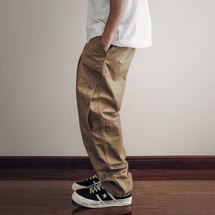 日系潮牌宽松锥形工装 男春季 拼接双侧纽扣复古直筒哈伦休闲裤 裤