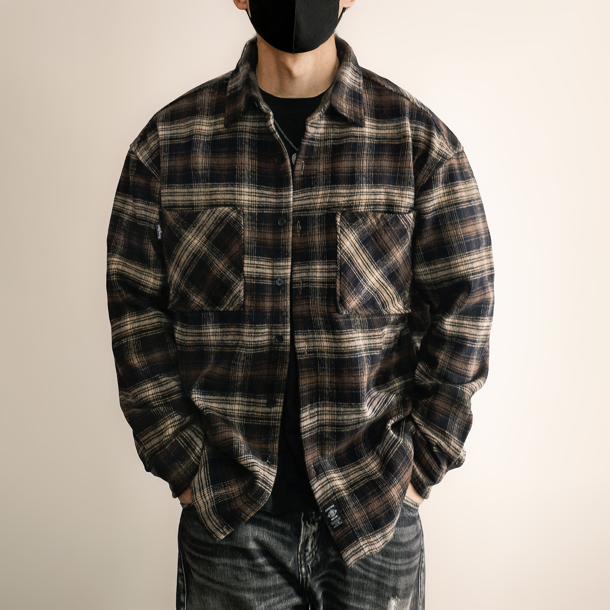 美式潮流秋冬加绒加厚工装衬衫