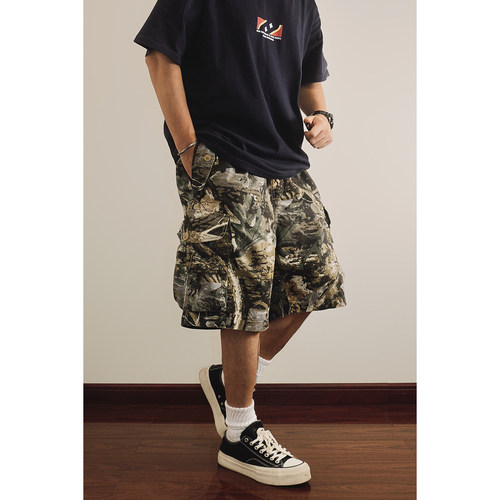 美式树枝迷彩多口袋五分工装短裤