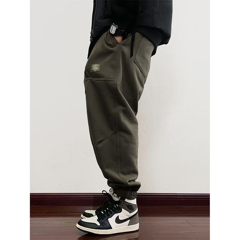 美式复古束脚宽松立体剪裁运动裤