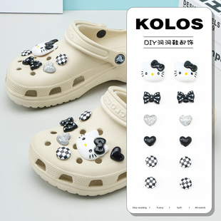 hellokitty洞洞鞋鞋花适配crocs黑白可爱KT猫鞋扣配饰diy装饰扣
