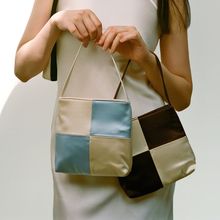 现货 HAI 英国拼色真丝绸缎小众手工复古设计师棋盘格腋下手提包