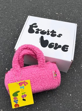 特价清 2023ss设计师品牌fruits love office 羊羔绒手拎斜挎包