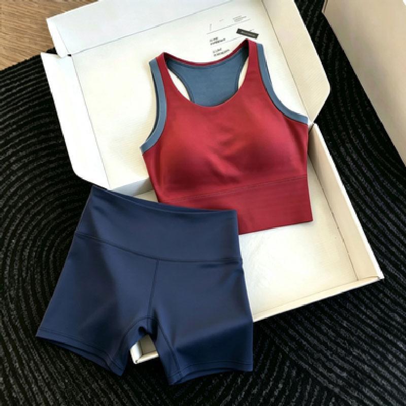 防震工字背心运动内衣女夏外穿一体式撞色健身文胸跑步瑜伽服套装
