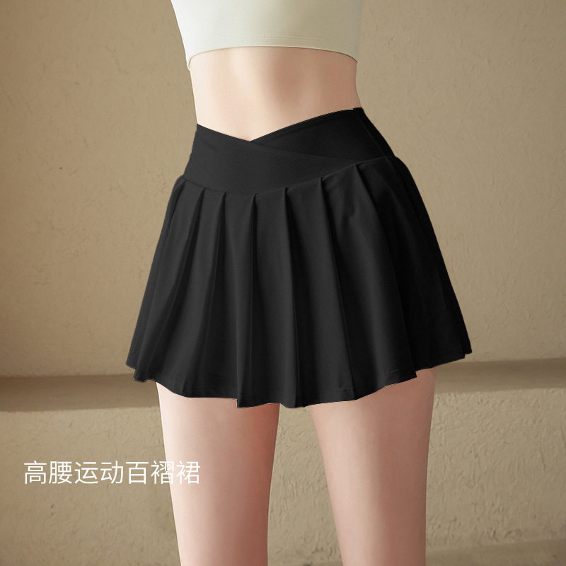 高腰带内衬百褶裙假两件女夏季薄款运动户外跑步健身速干瑜伽短裙