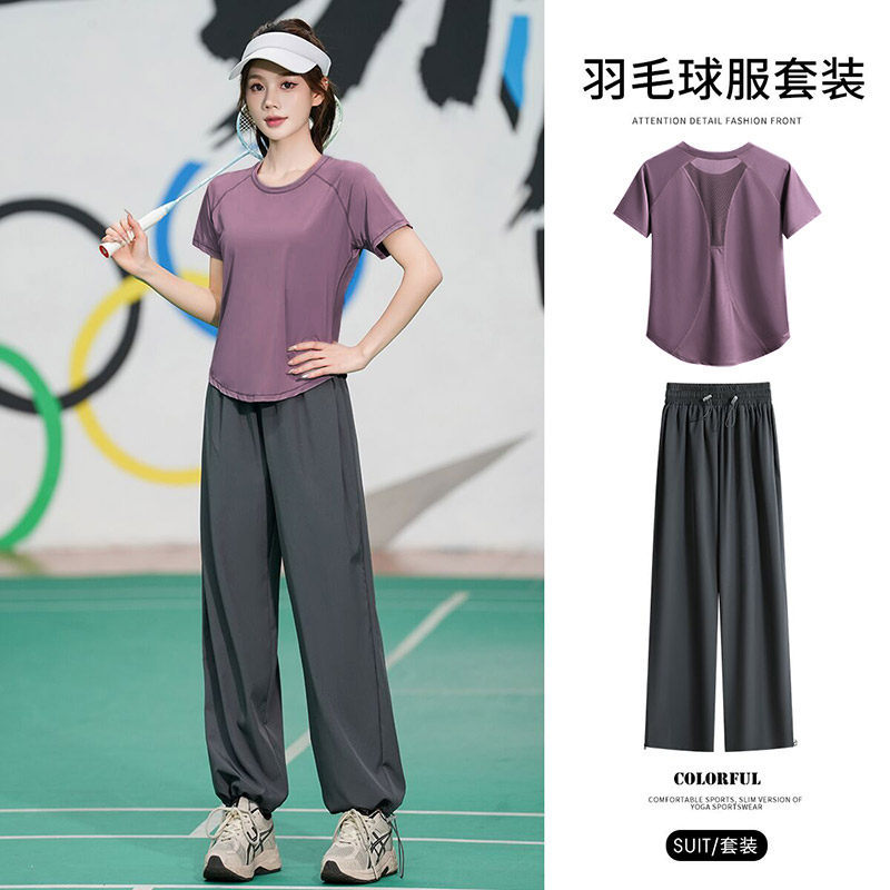 短袖羽毛球服运动套装女2026新款宽松显瘦瑜伽服速干衣大码健身服