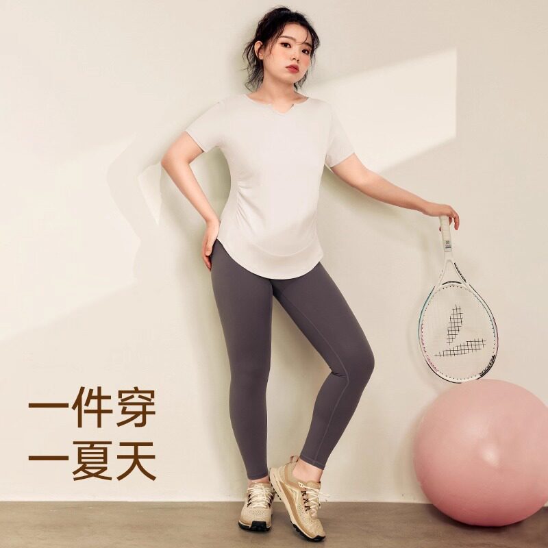 运动上衣女夏季透气速干宽松T恤户外跑步健身瑜伽服短袖裤子套装