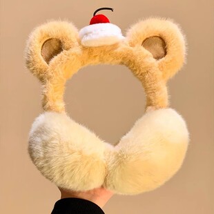 新款蛋糕黄油小熊毛绒耳罩女冬季加绒骑行保暖耳套耳暖耳包耳捂子
