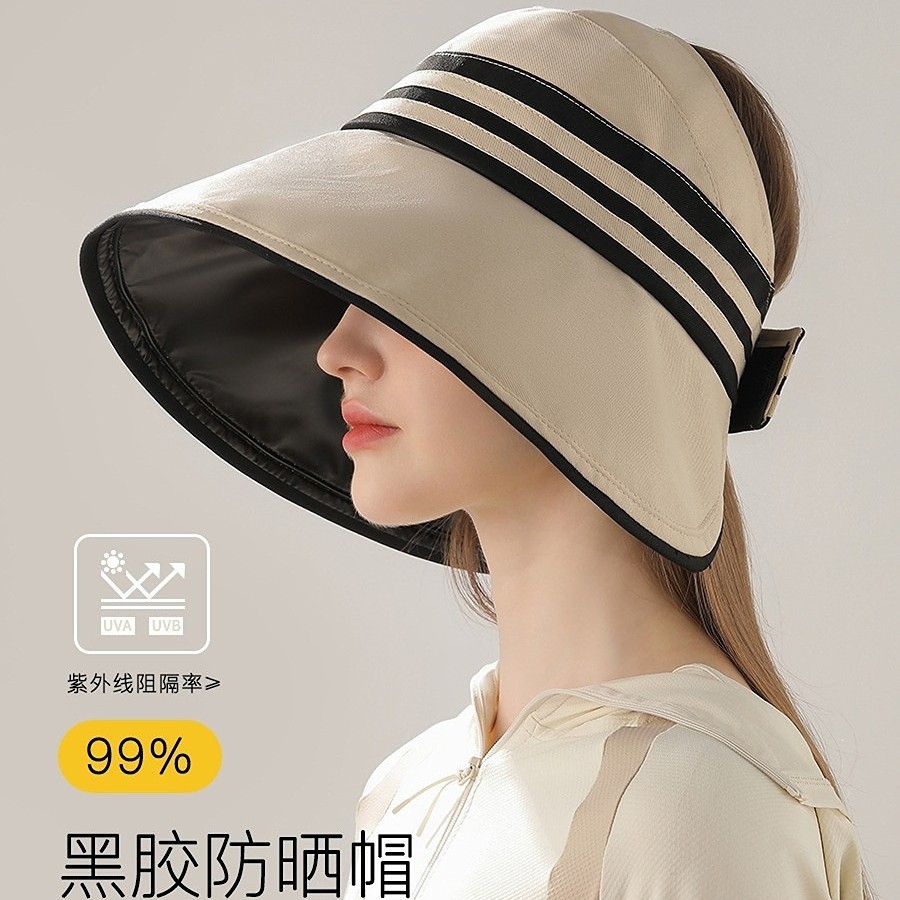 防晒帽女夏可折叠遮阳帽黑胶大檐空顶帽子日本休闲太阳渔夫帽
