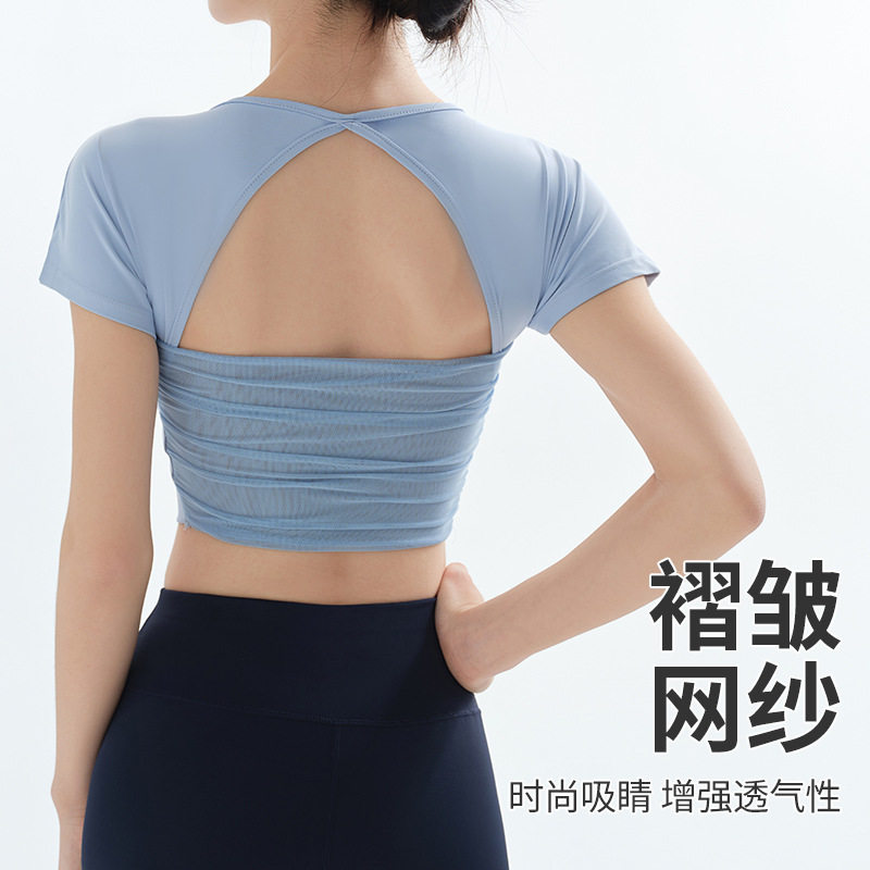 瑜伽服女夏季薄款带胸垫运动美背速干短袖跑步普拉提训练健身套装图片
