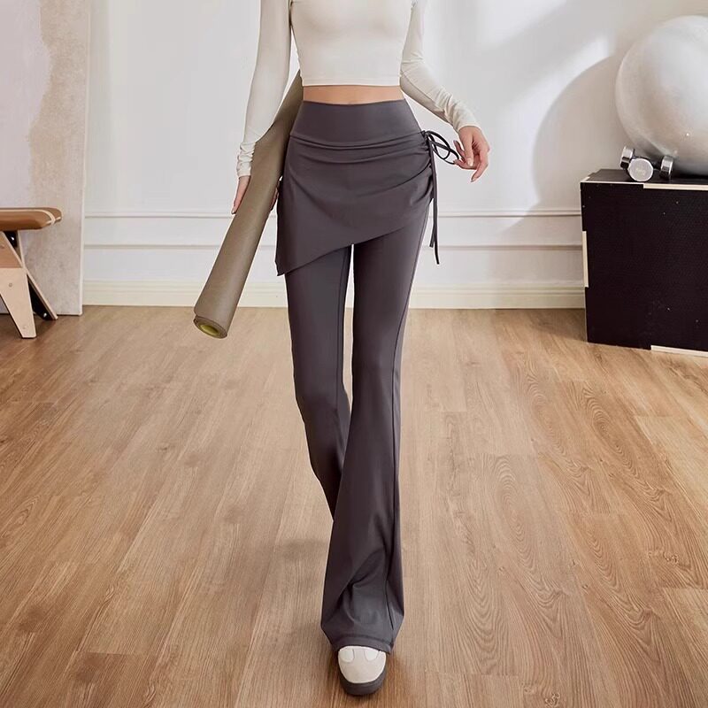 瑜伽裤女假两件裤裙高腰提臀紧身防走光喇叭裤大码普拉提健身长裤