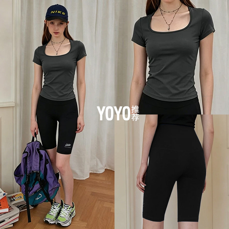大码胖mm运动套装五分裤女夏季速干跑步训练瑜伽服健身服紧身短裤