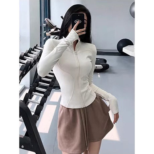 健身开衫外套女弹力速干瑜伽服立领拉链长袖显瘦修身户外骑行跑步