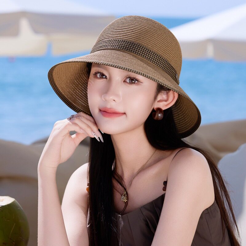 夏季新款大帽檐时尚帽子女款海边沙滩旅游草帽遮阳简约休闲防晒帽
