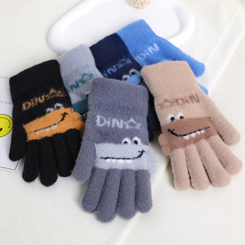 瑞雅儿童手套秋冬季五指针织保暖8~12岁大童男童女孩分指毛线手套