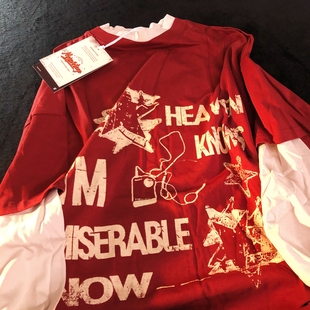 Daiwing 美式撞色古着情侣宽松长袖上衣秋冬假两件拼接男女t恤