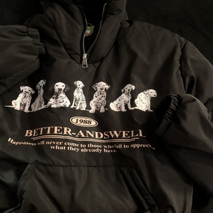 Daiwing 快乐在发酵 美式斑点狗狗可爱情侣连帽棉服冬季加厚外套