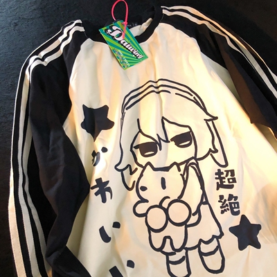 Daiwing 乱七八糟的课桌上 夏季日系二次元情侣拼色插肩长袖t恤